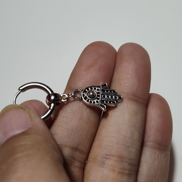 Earrings Stainless Steel Hamsa Hand of Fatima's Evil Eye Protection Silver-tone - Picture 6 of 13